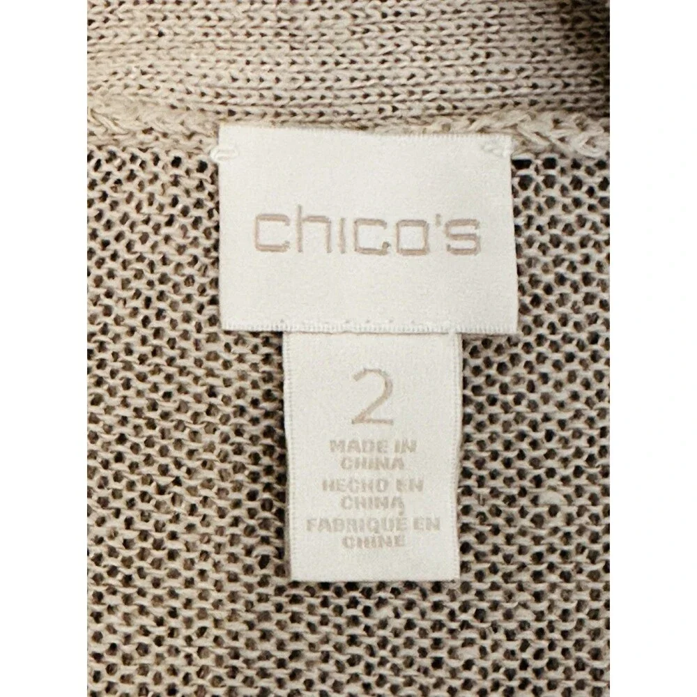 Chico's Women Size 2 (US L) Linen Blend Layered Hem Cardigan Timeless Essential